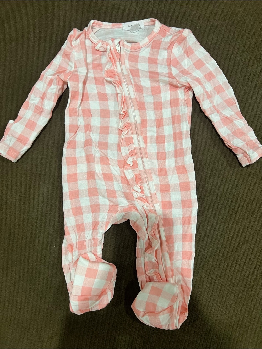Angel Dear Bamboo Pink and White Gingham Footed One-Piece